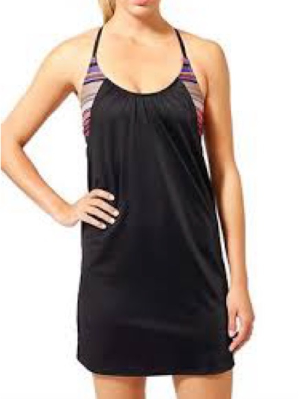 Athleta Blousy Tankini Dress, Black 36 D/DD medium swimsuit cover up beach pool